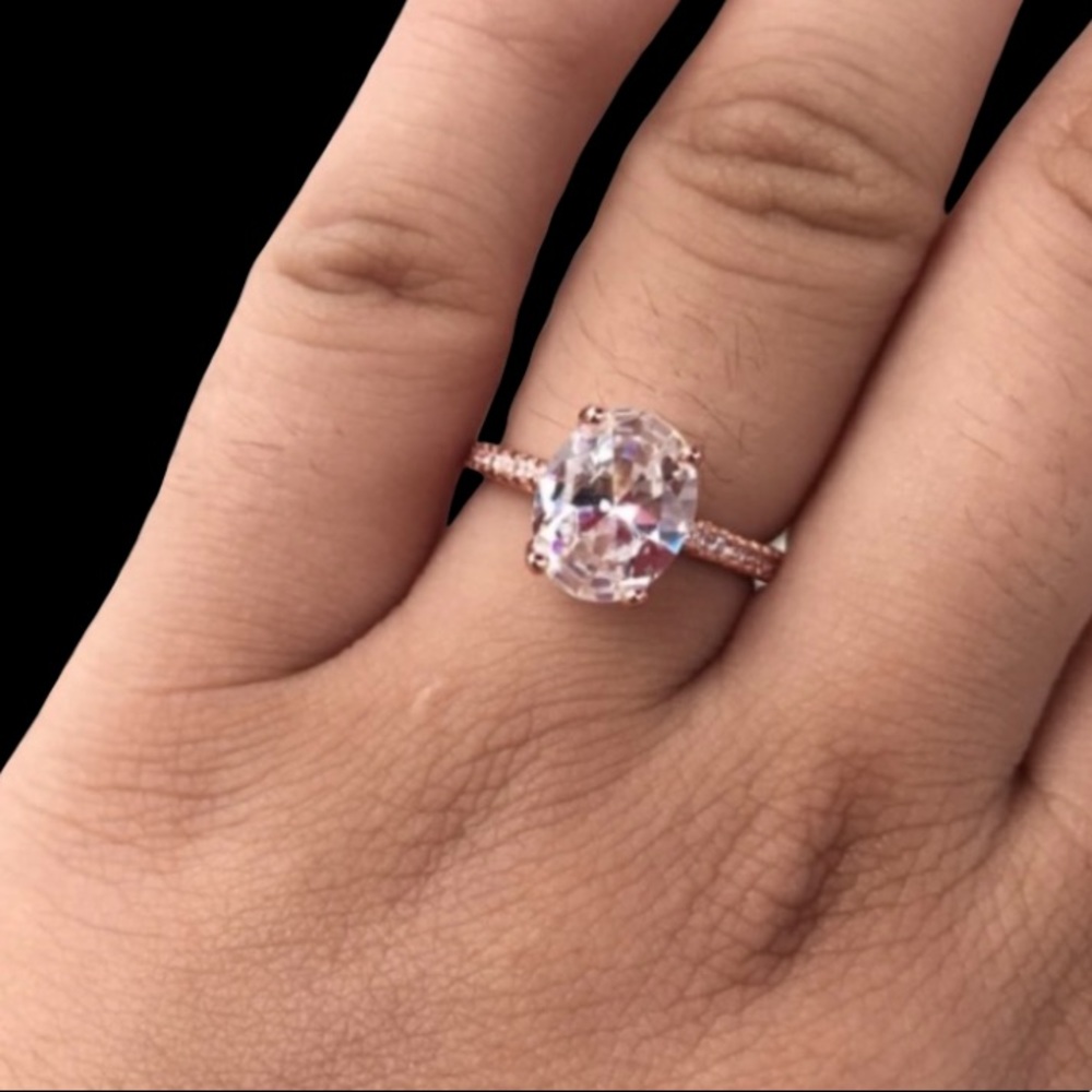 14K SOLID ROSE GOLD OVAL 2.5K ENGAGEMENT RING - Picture 7 of 11